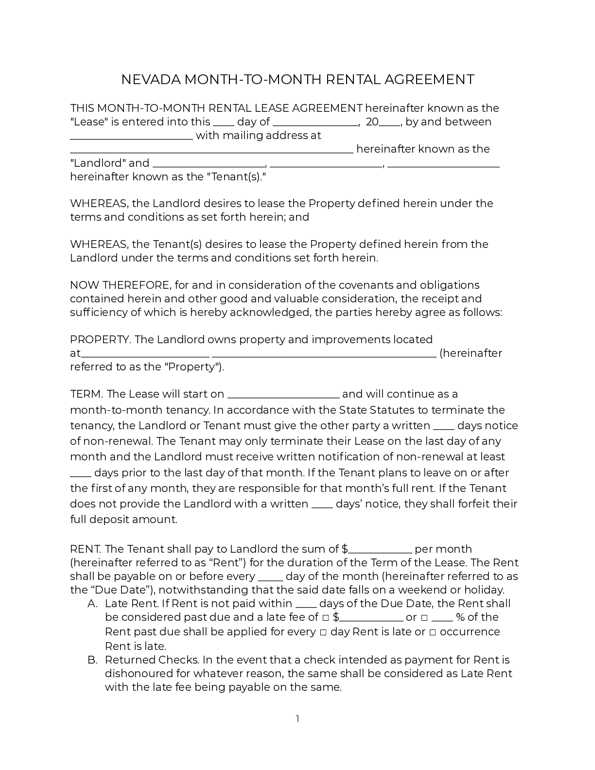 nevada lease agreement free 2022 official pdf word