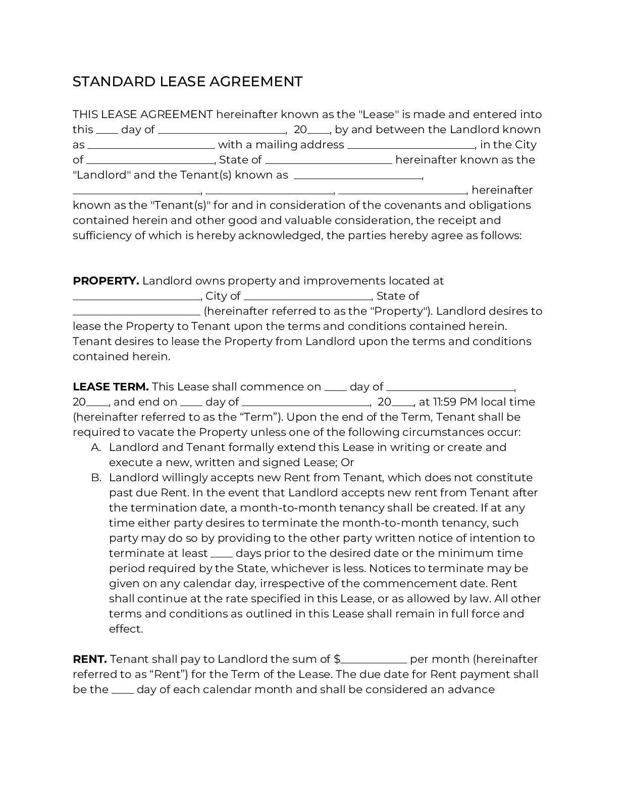 free residential lease agreement template pdf printable