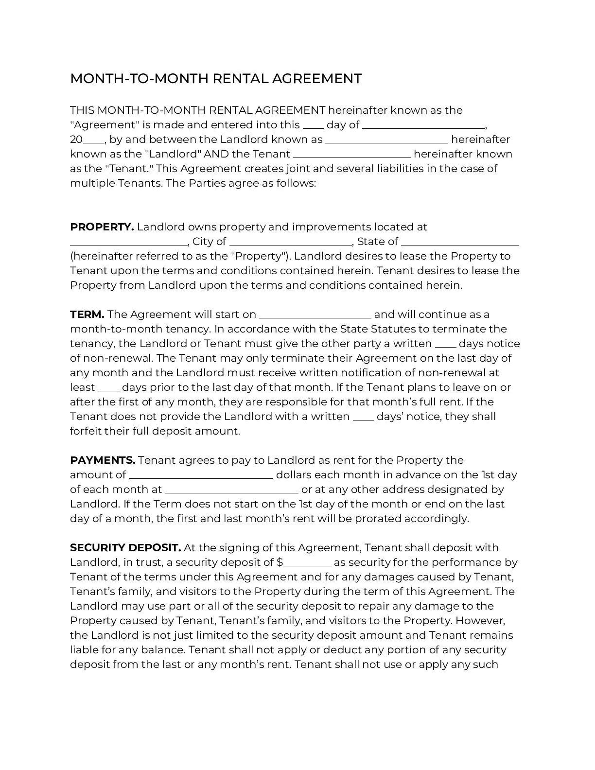 free residential lease agreement template pdf printable