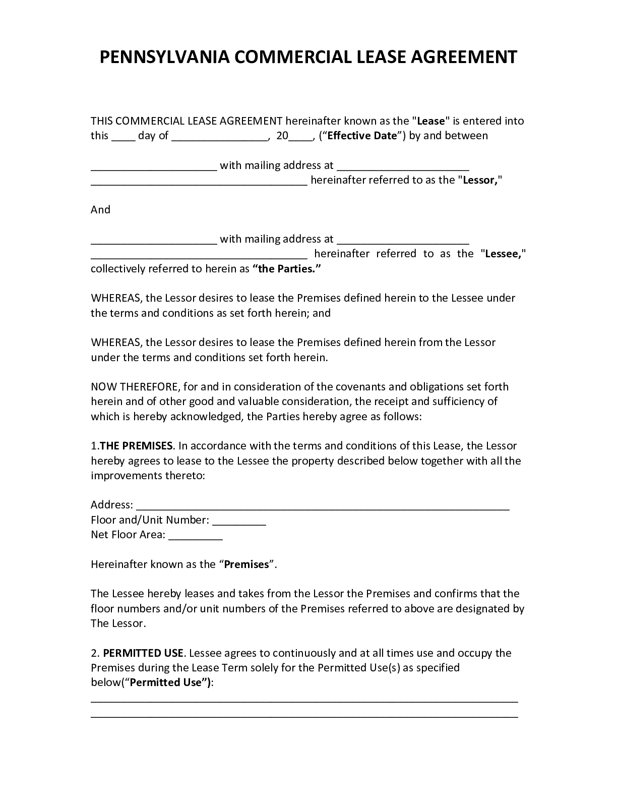 official pennsylvania commercial lease agreement 2022 pdf form