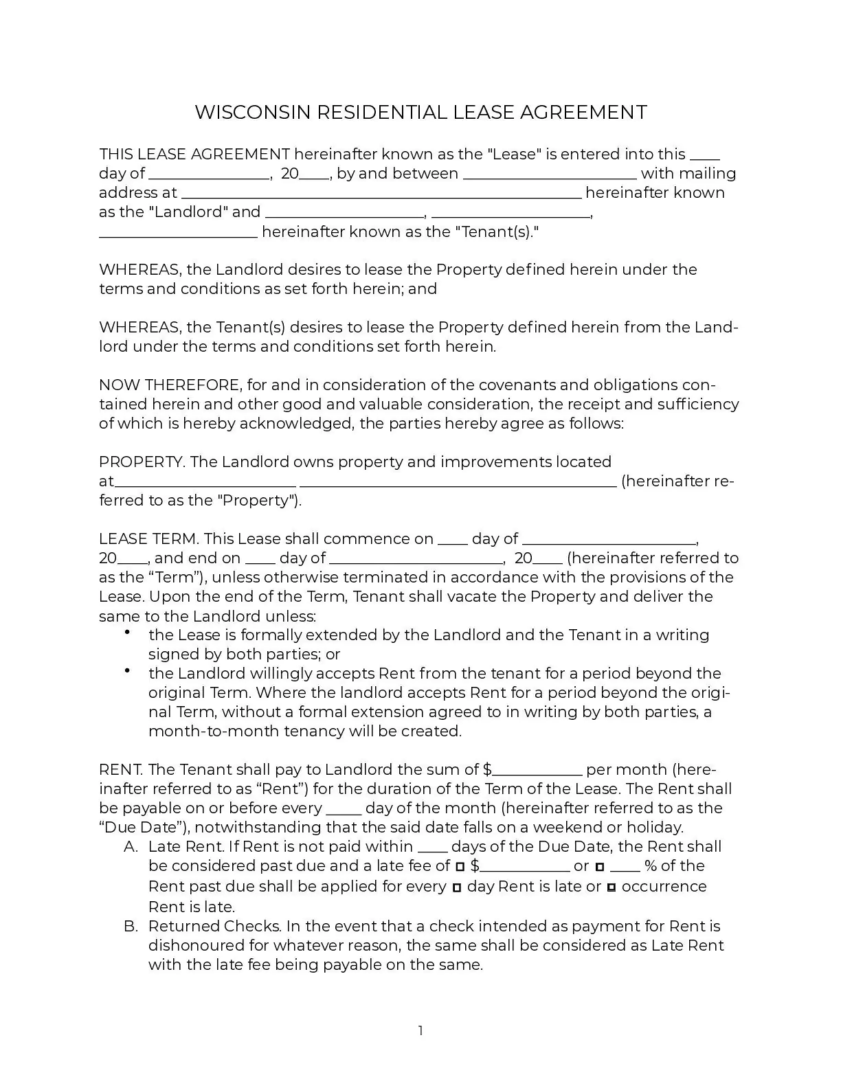 wisconsin lease agreement free 2022 official pdf word