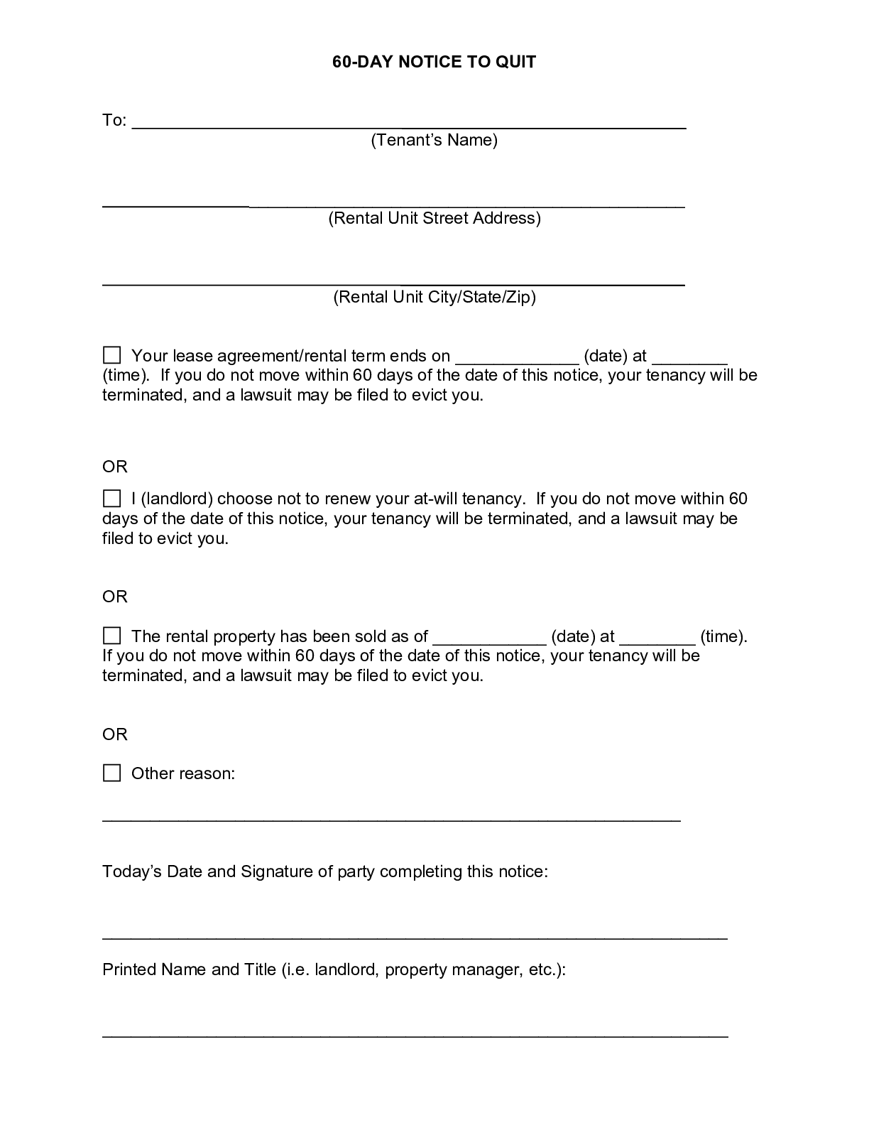 18-Day Eviction Notice Form to Pay, Quit or Vacate  PDF & Word