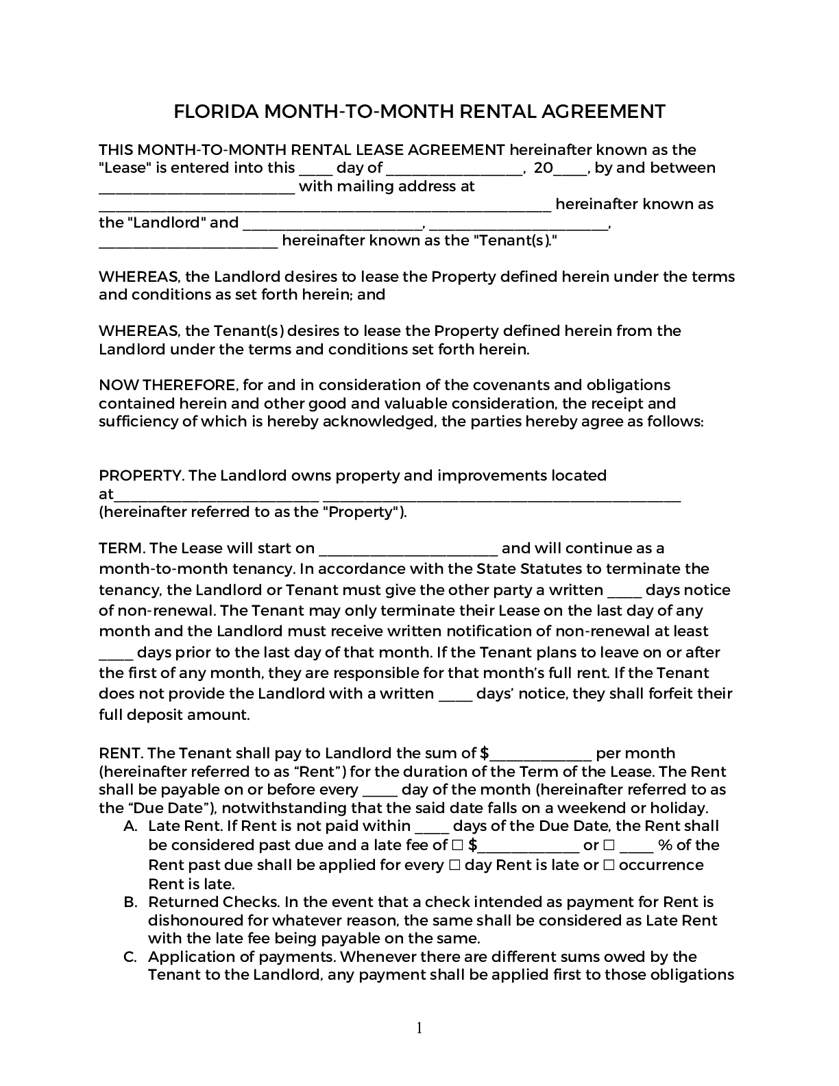 florida lease agreement free 2022 official pdf word