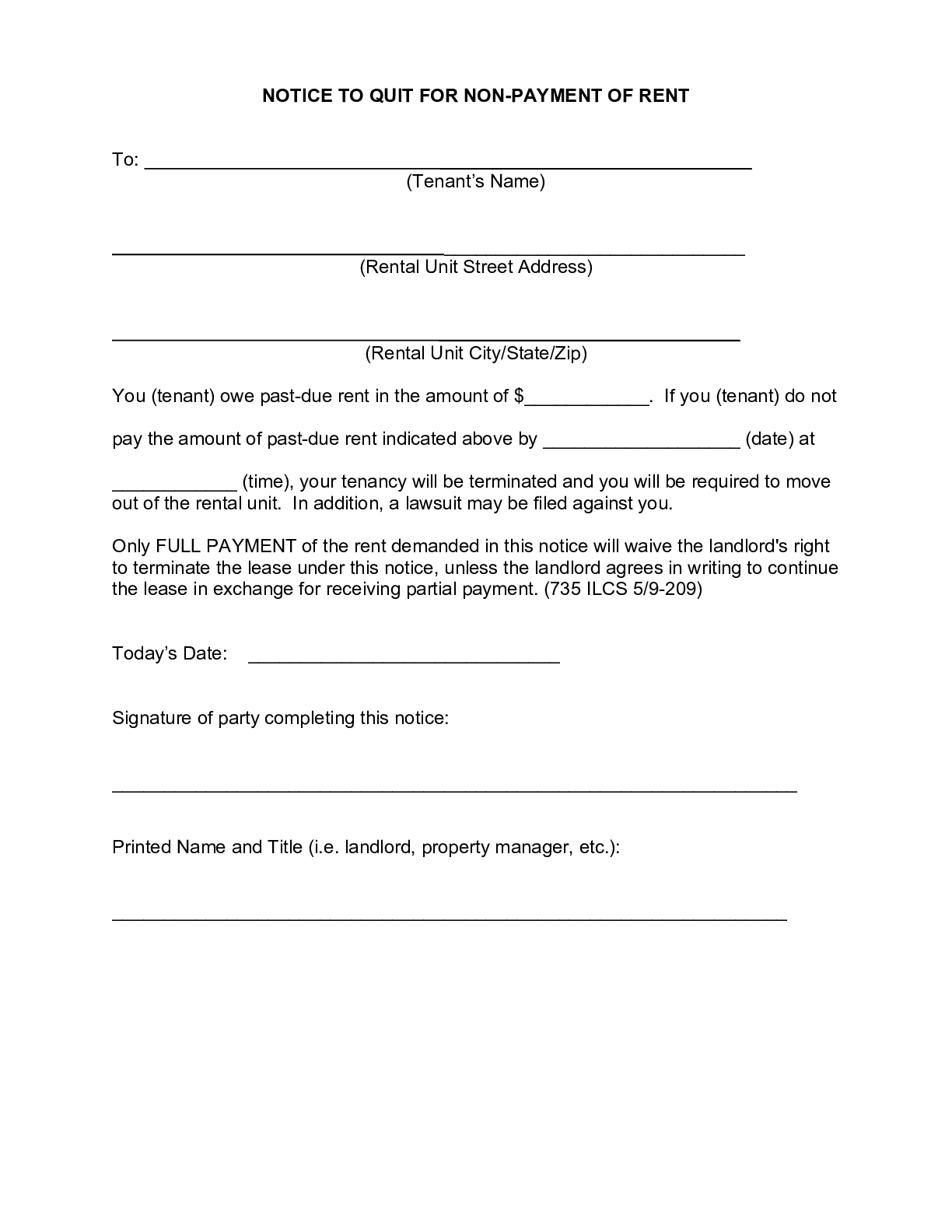 FREE Illinois Eviction Notice Form [18]: Notice to Vacate  PDF