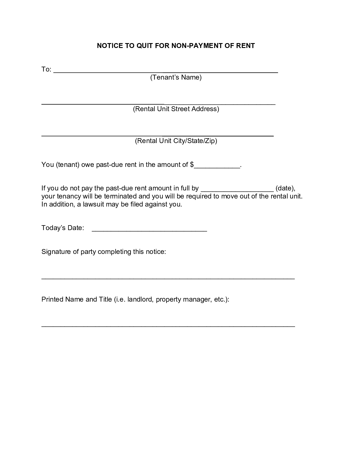 Eviction Notice Template Kentucky