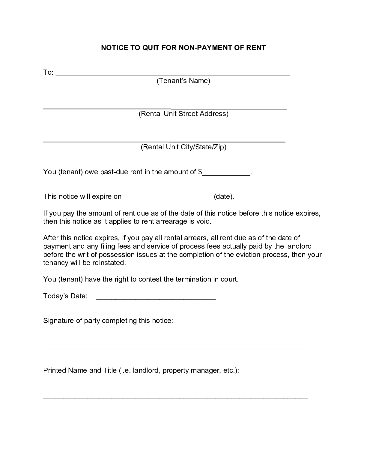 Free Maine Eviction Notice Form 2021 Notice To Vacate Pdf