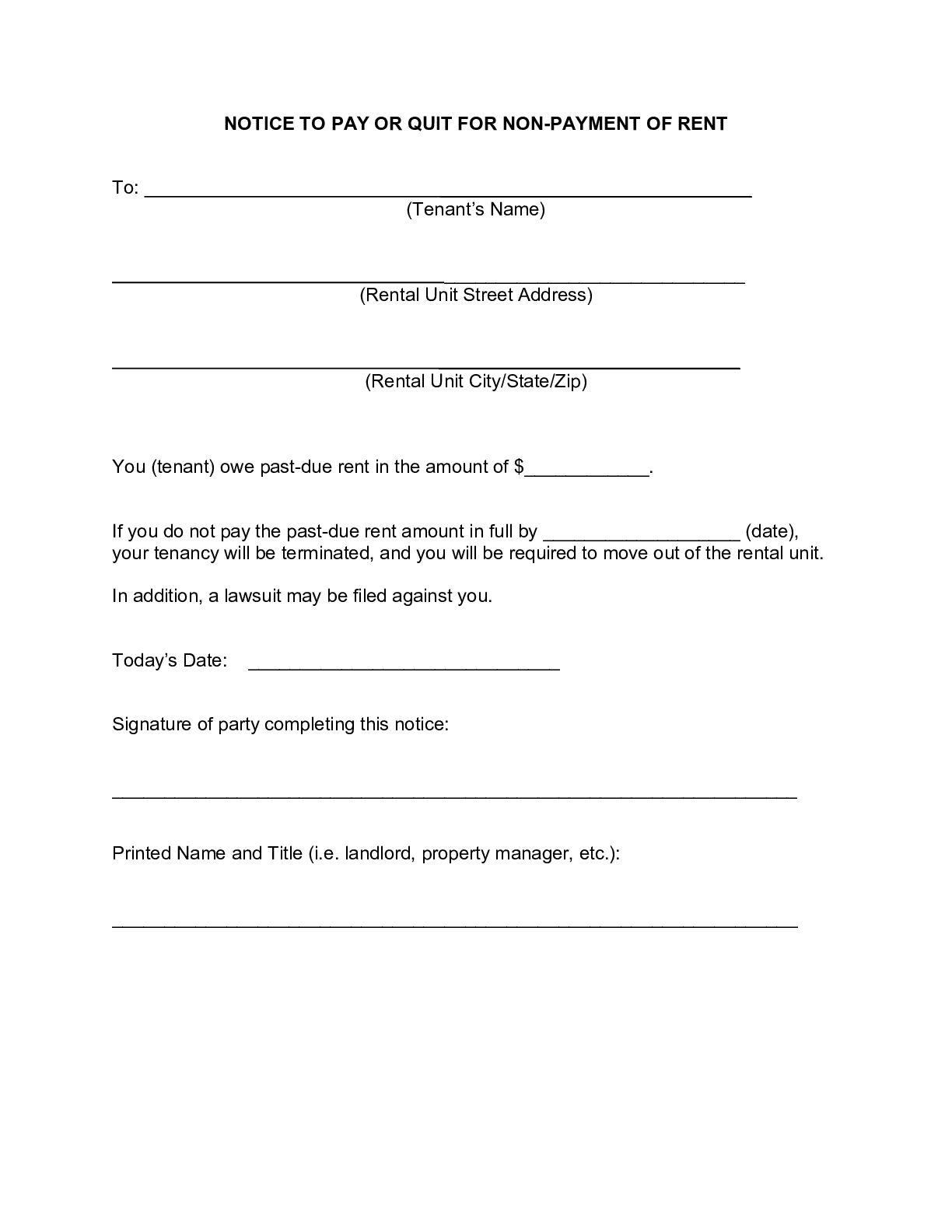 FREE Vermont Eviction Notice Form [12]: Notice to Vacate  PDF