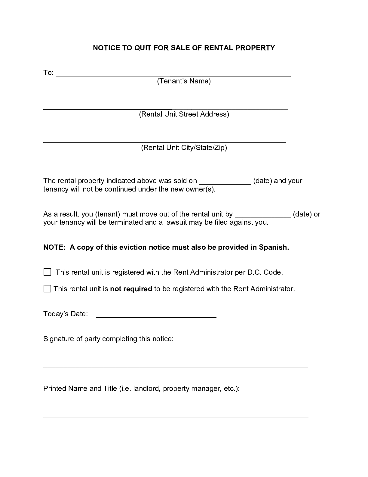 free washington dc eviction notice form 2021 notice