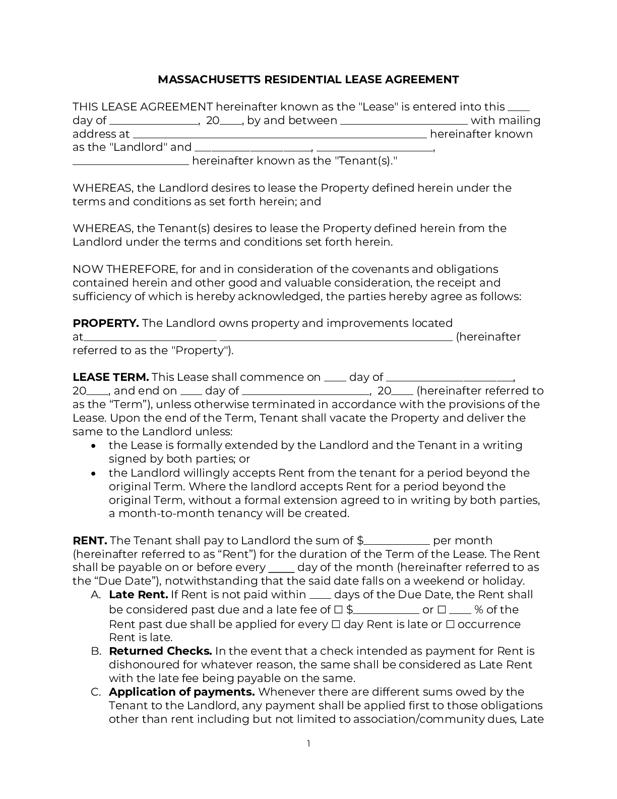 massachusetts rental lease agreement template 2021 pdf