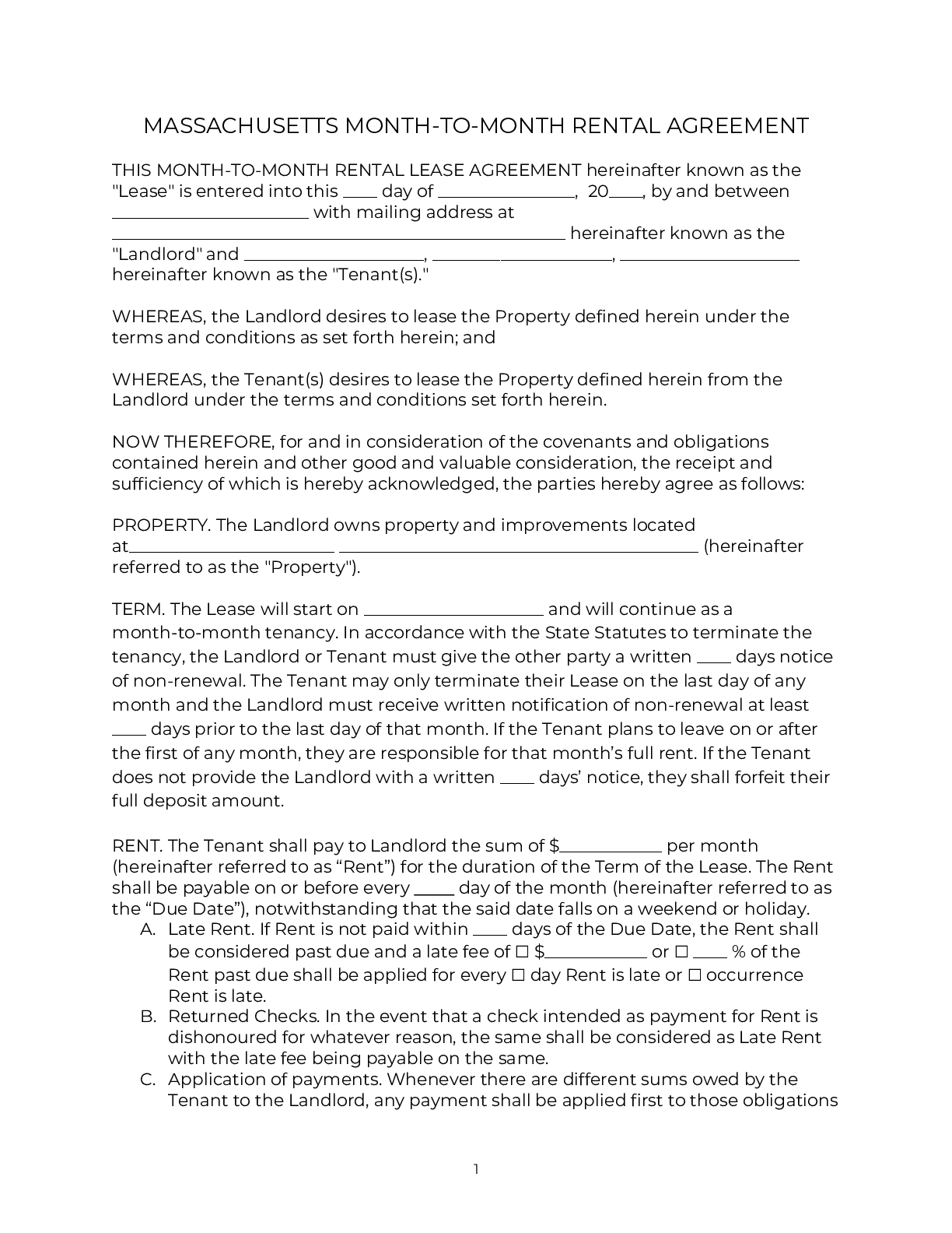 massachusetts rental lease agreement template 2022 pdf doc