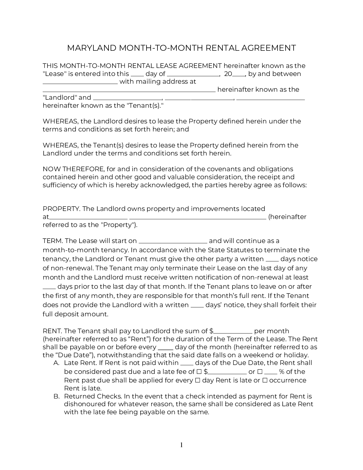Maryland Lease Agreement (Free) 2021 Official PDF & Word