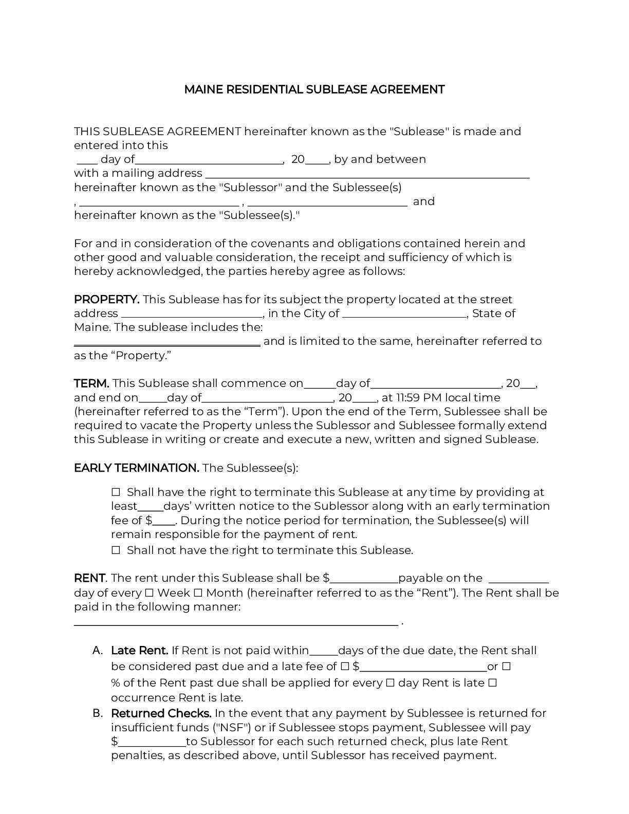 Residential Sublease Agreement