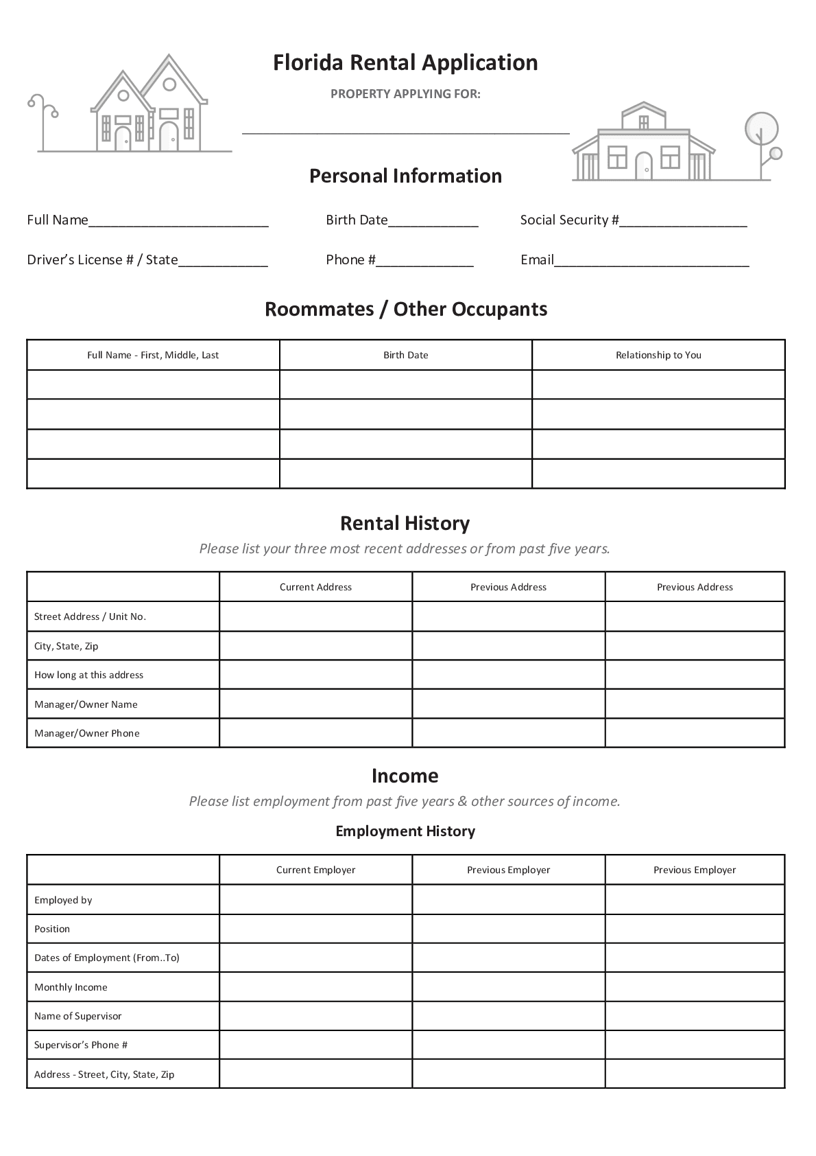 free printable rental application form