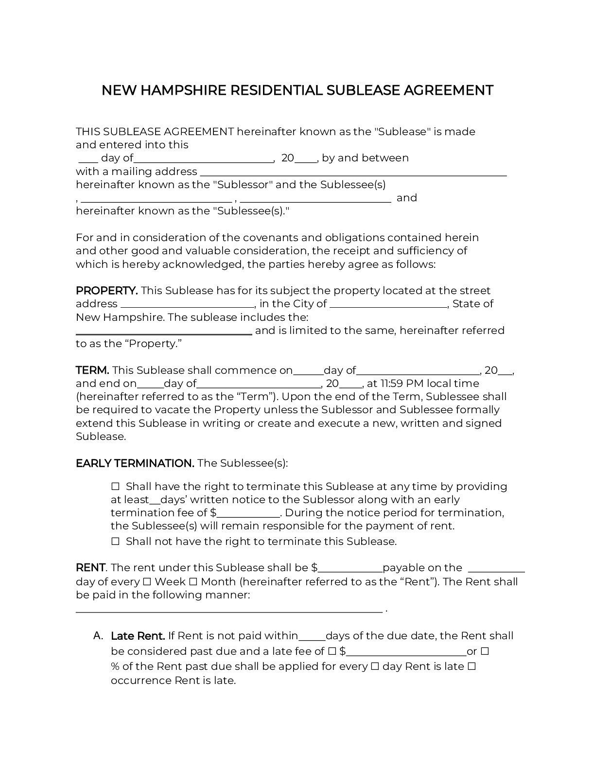 Residential Sublease Agreement