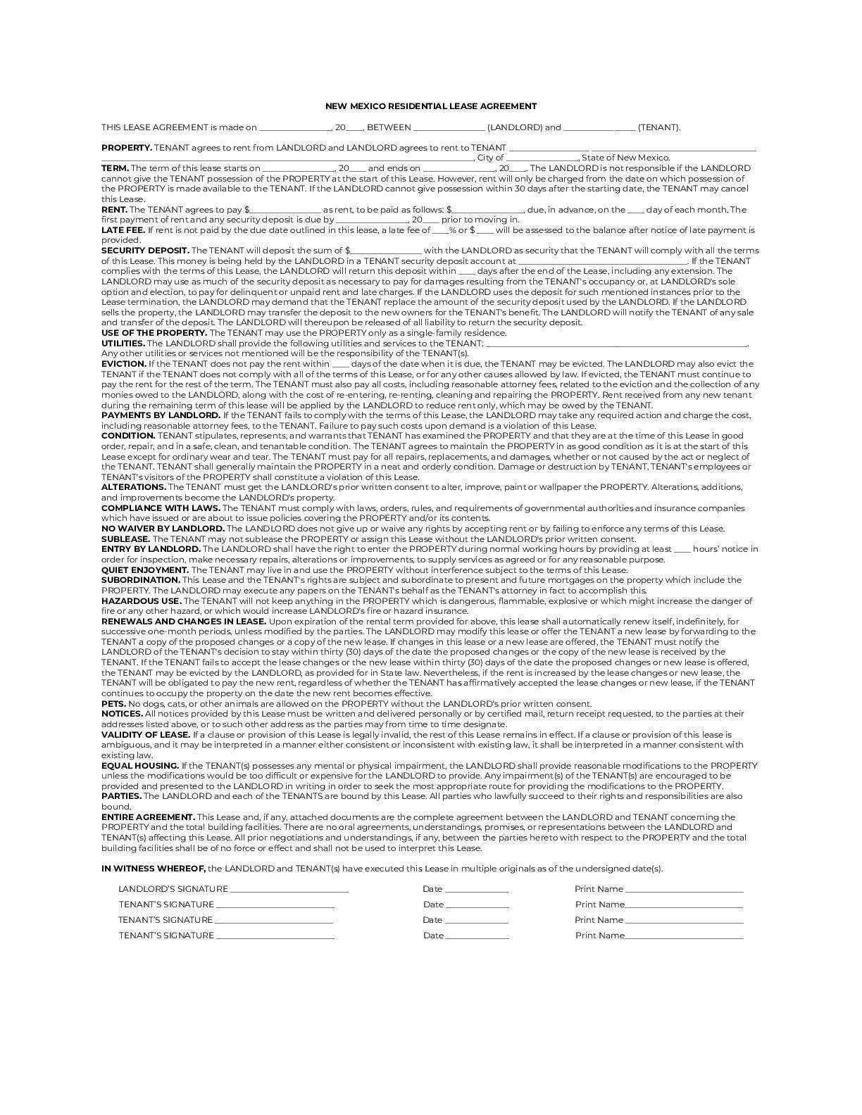 new mexico residential lease agreement 2021 pdf word