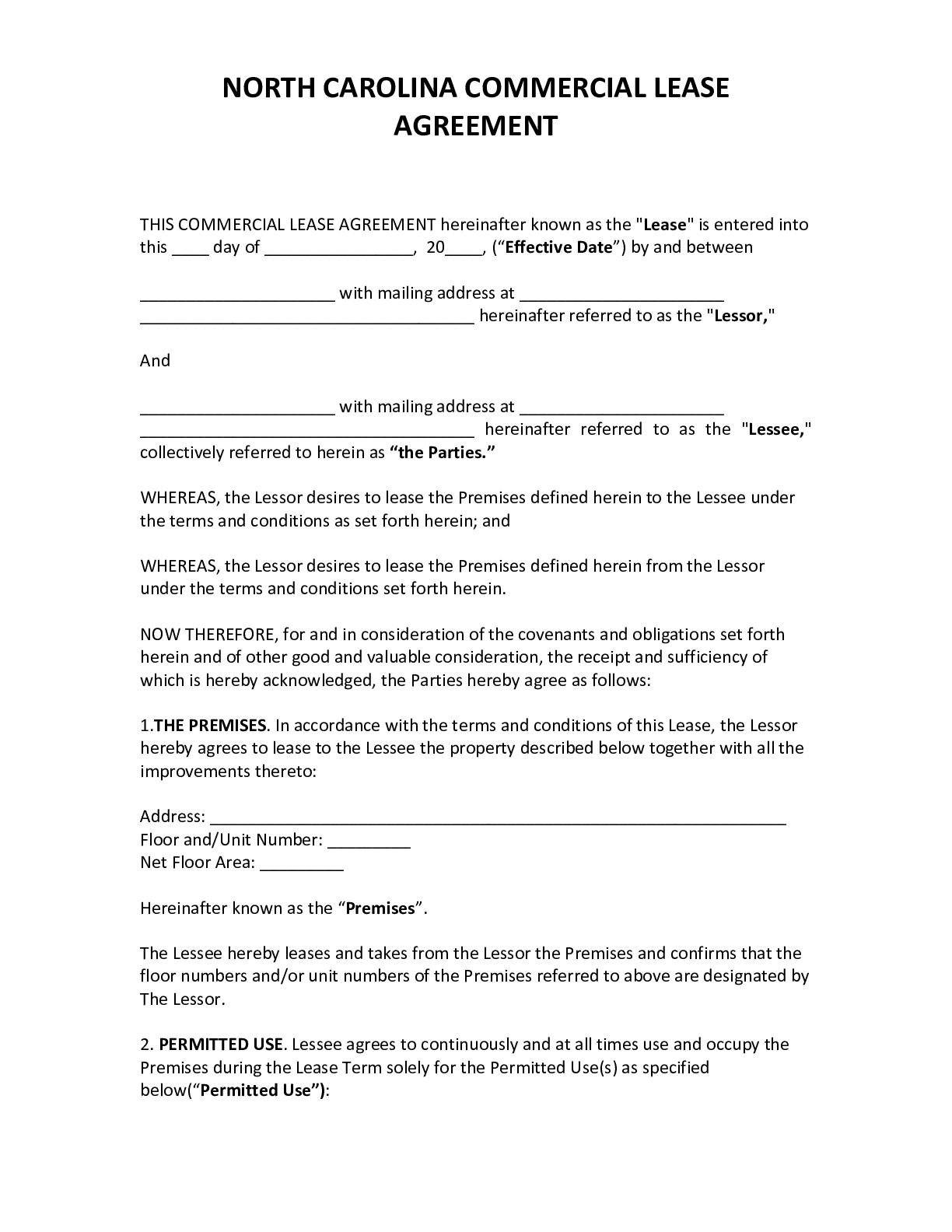 official-north-carolina-commercial-lease-agreement-2021-pdf-form