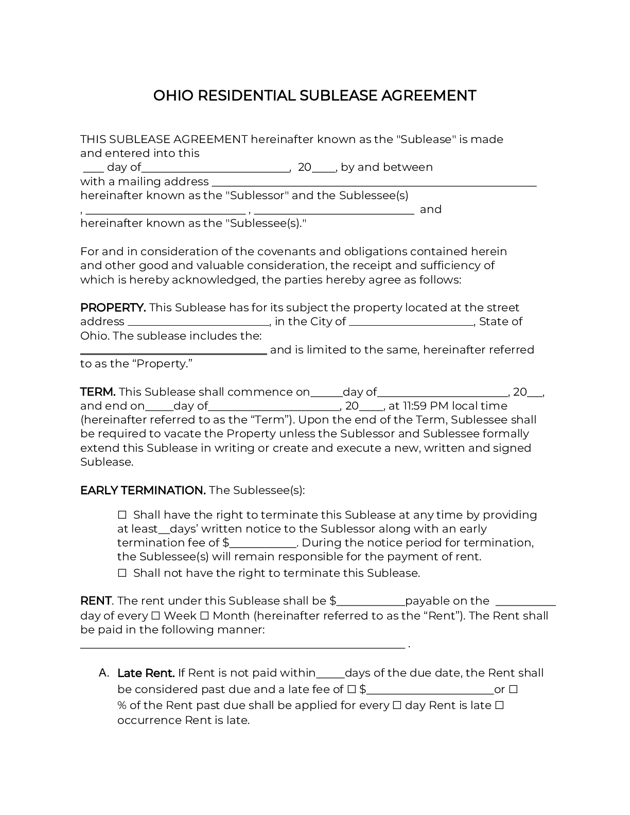 Ohio Rental Lease Agreement Template 2024 PDF DOC