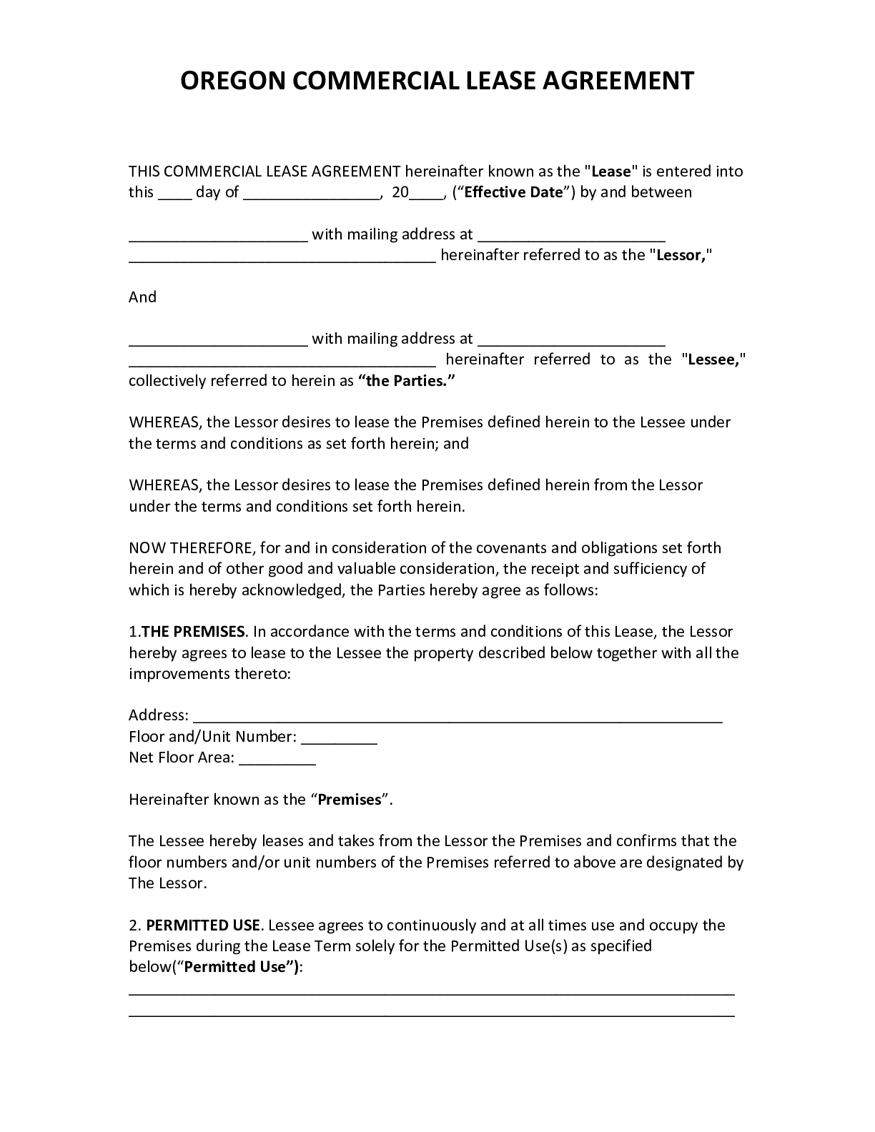 OFFICIAL Oregon Commercial Lease Agreement [2020] PDF Form