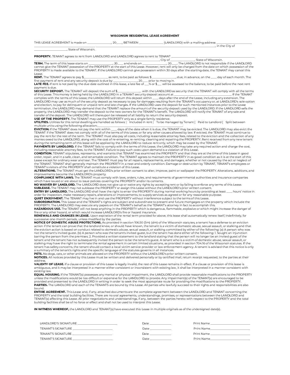 wisconsin residential lease agreement 2020 pdf word