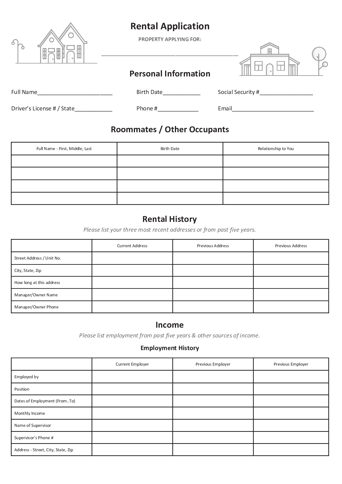 Simple Rental Application Form 2020 PDF Word Template