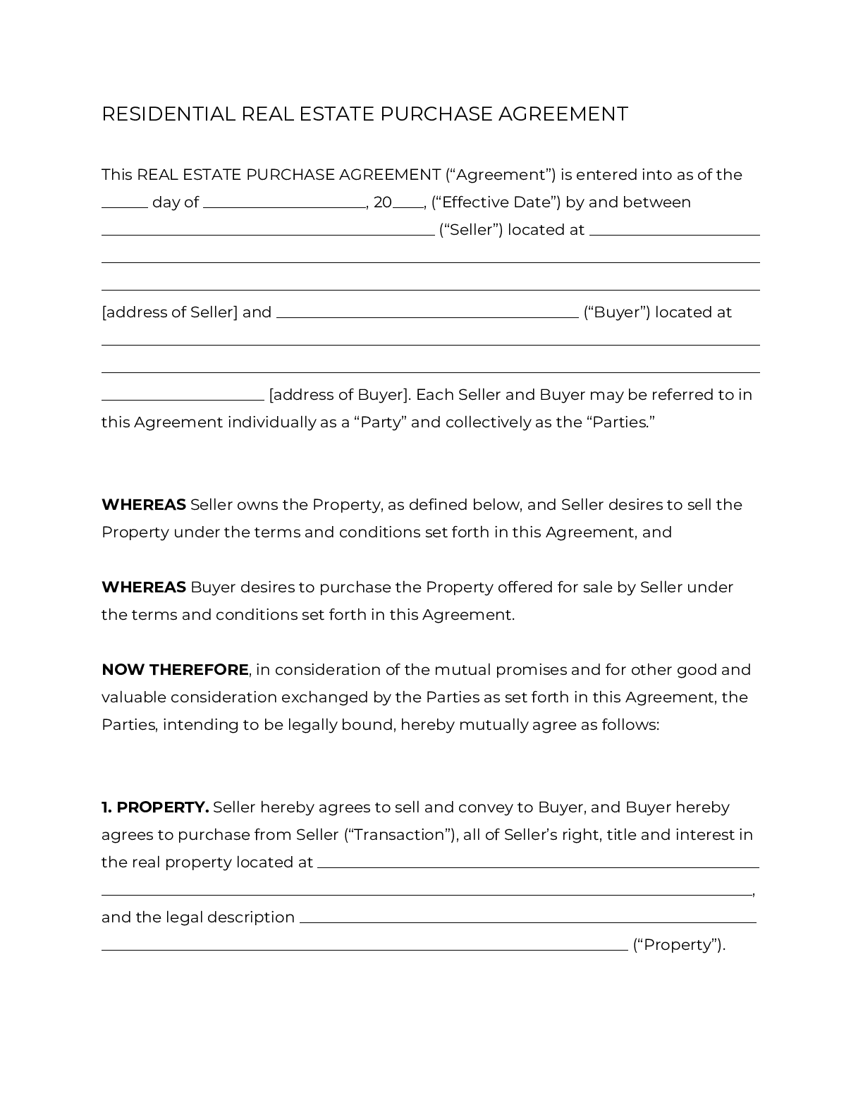 Real Estate Purchase Agreement Form [23]  OFFICIAL PDF Within buyout agreement template