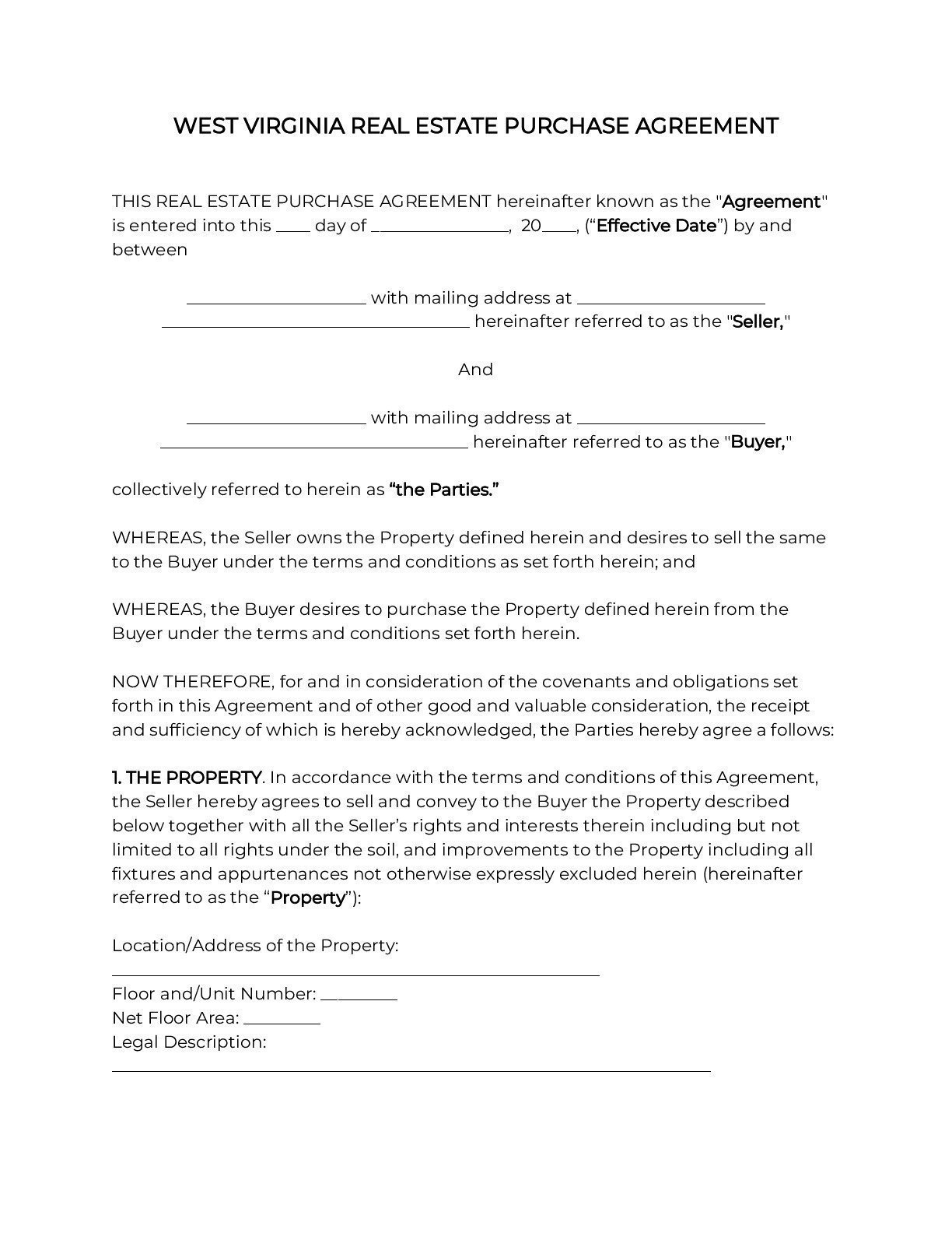Official West Virginia Residential Purchase Agreement 2021