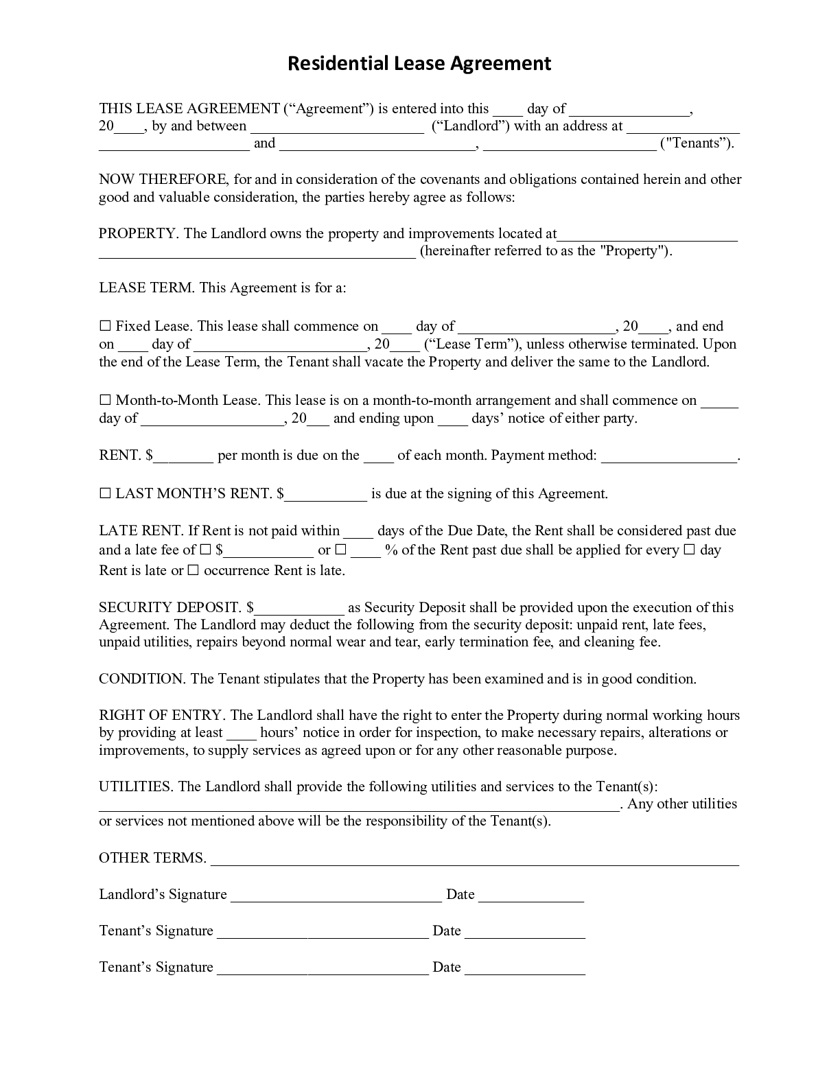 1-Page Lease Agreement