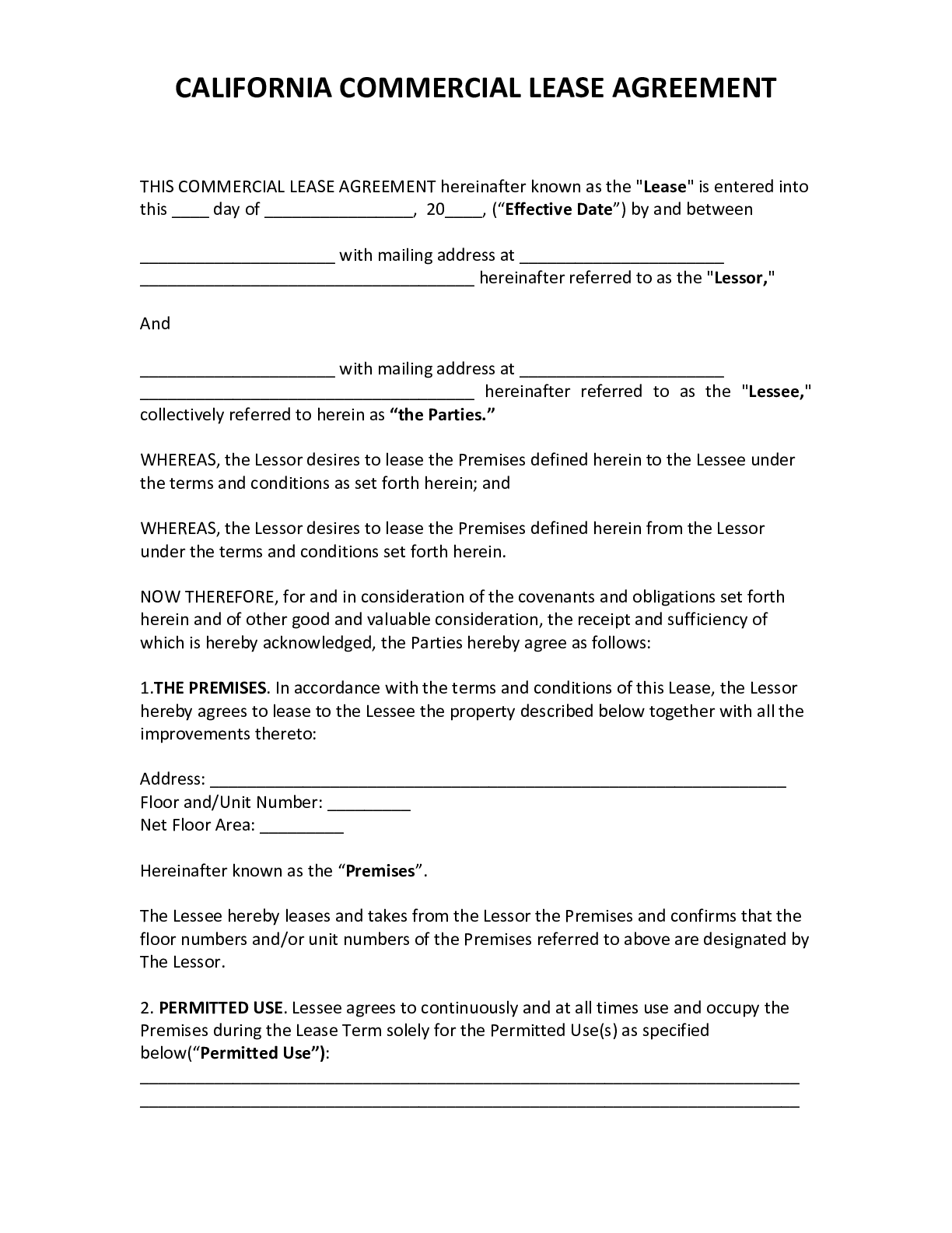 Free Printable Commercial Lease Agreement Pdf