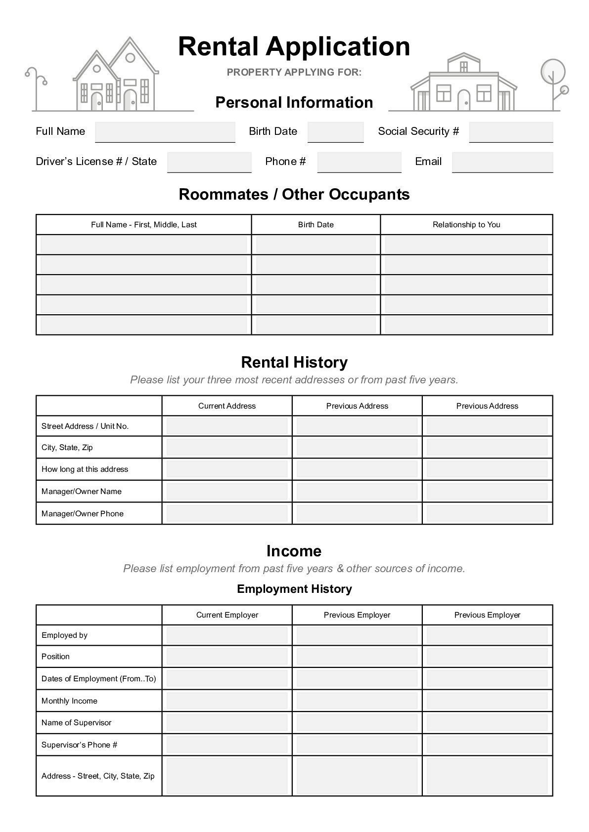 Free Printable Rental Application Form Word Printable Templates