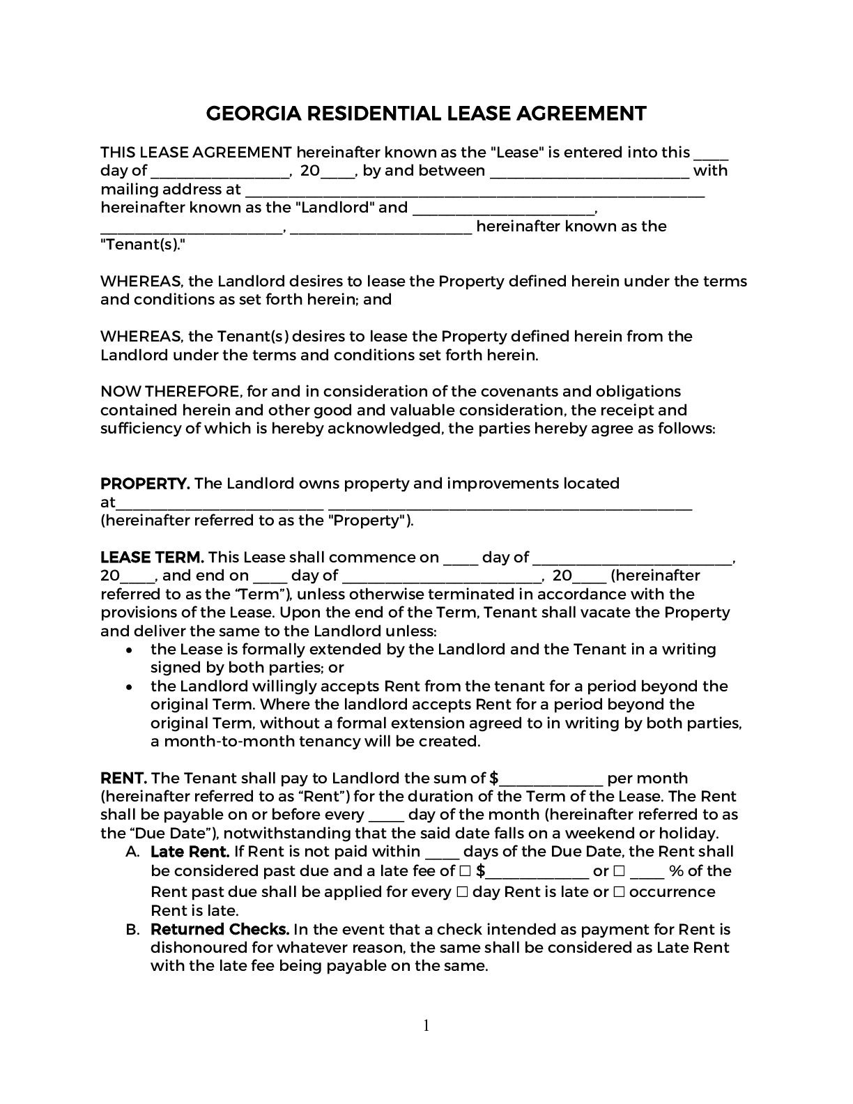 Standard Residential Lease Agreement Printable Form