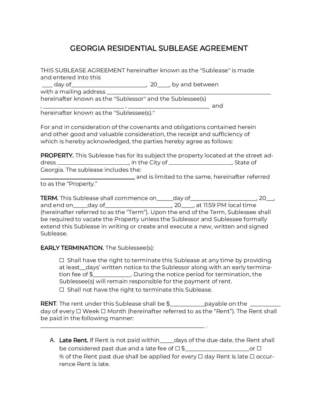 Residential Sublease Agreement