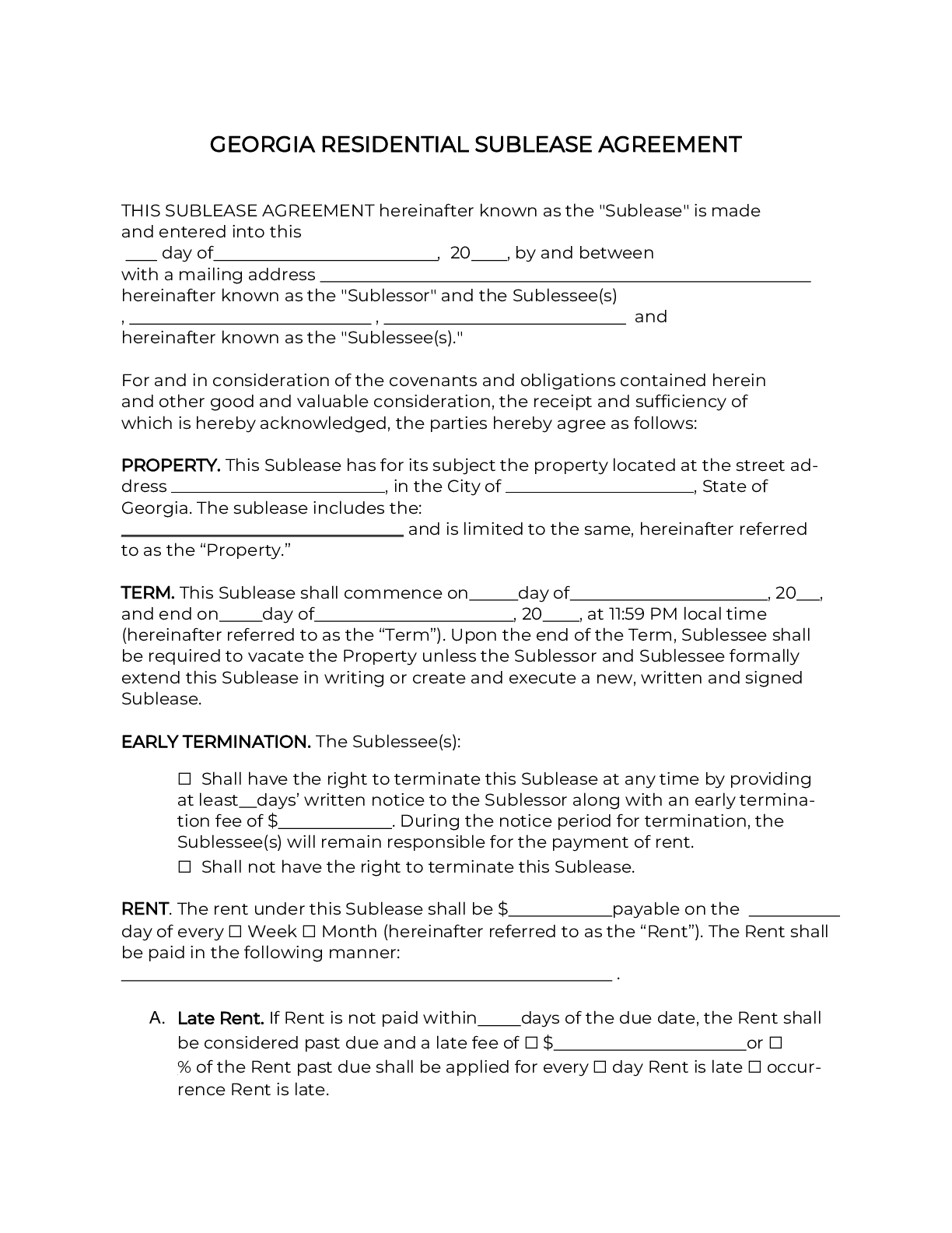 Georgia Rental Lease Agreement Template 2024 PDF DOC