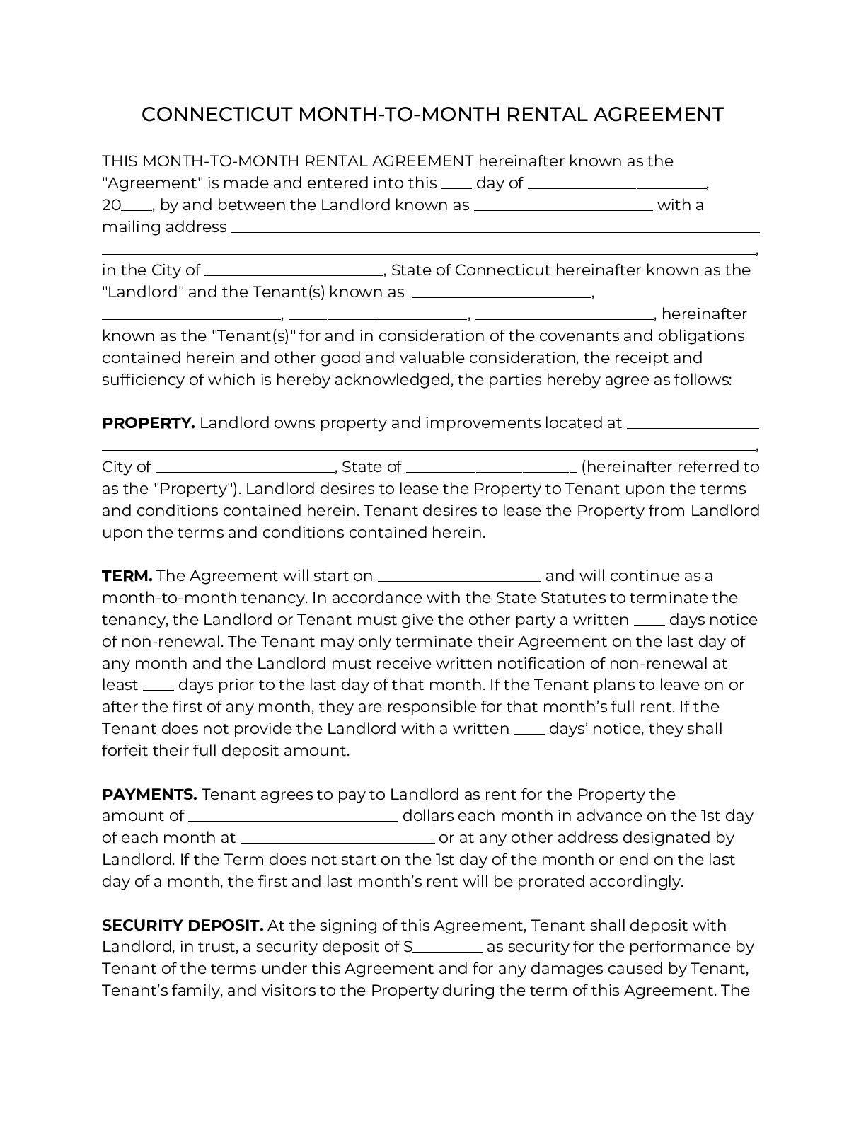 OFFICIAL Connecticut Month-to-Month Rental Agreement [23]  PDF Form Inside pet addendum to lease agreement template