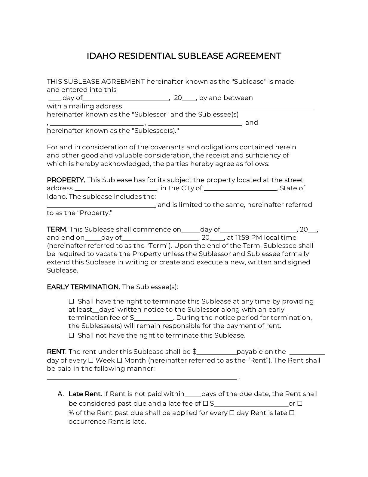 Residential Sublease Agreement