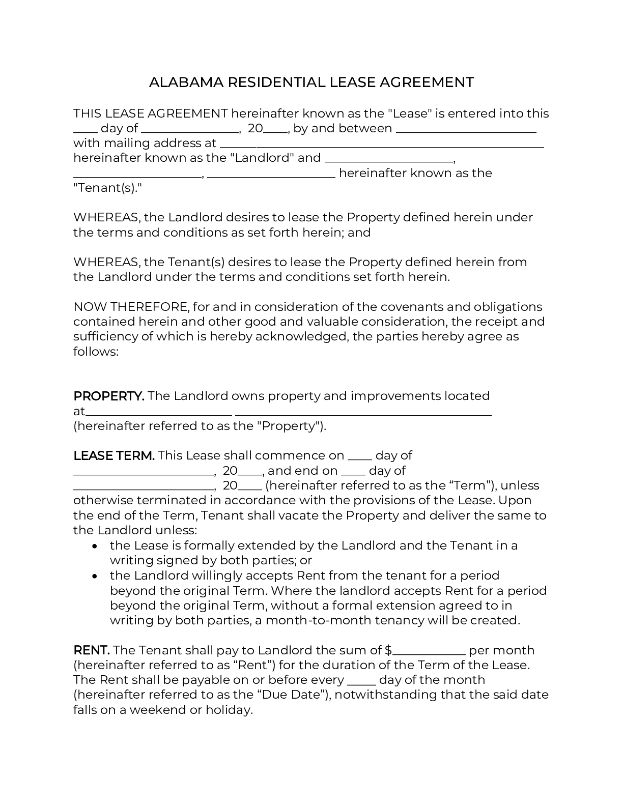 Free Printable Alabama Residential Lease Agreement Printable Templates