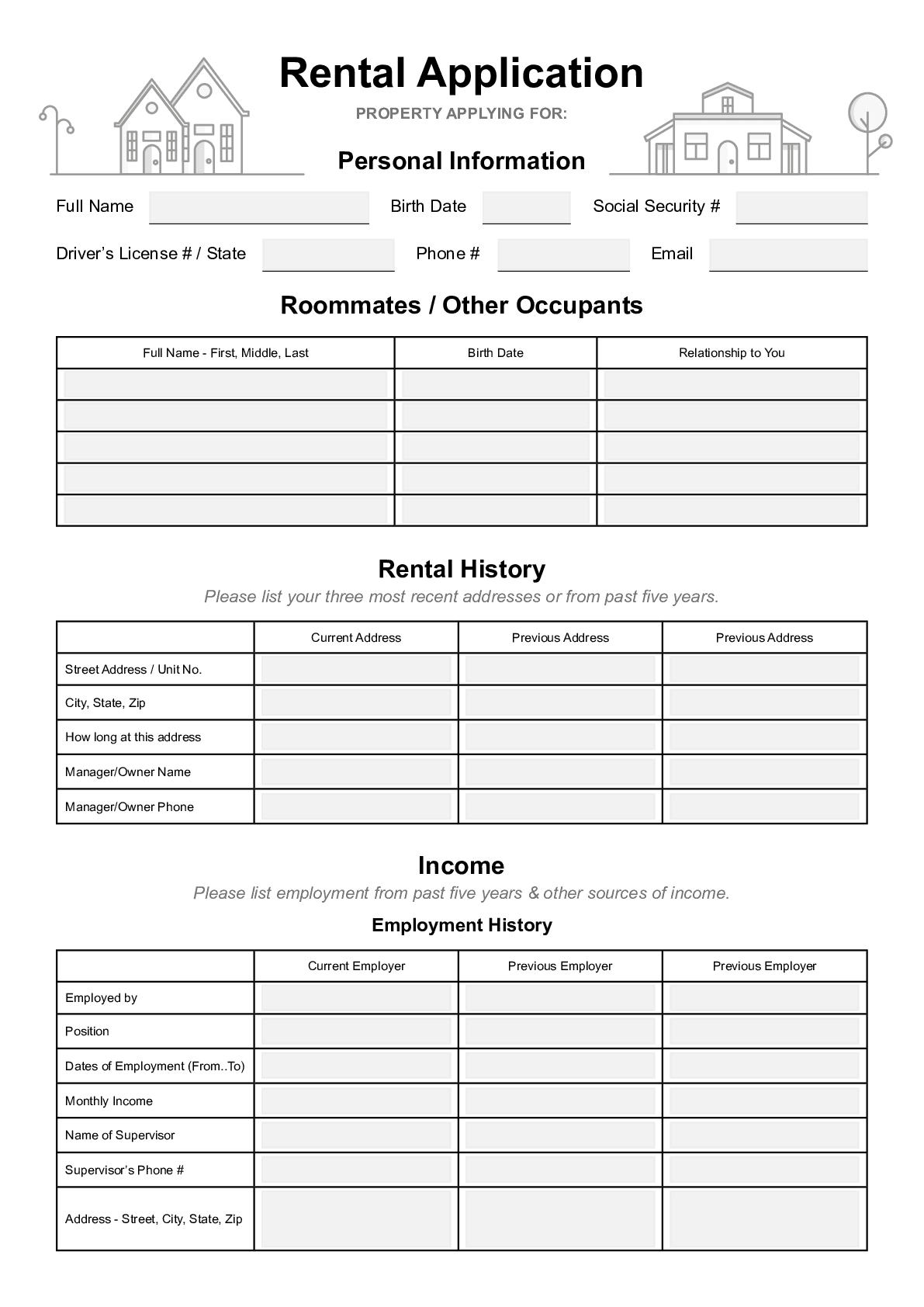 Rental Application Form Free Printable Printable Forms Free Online