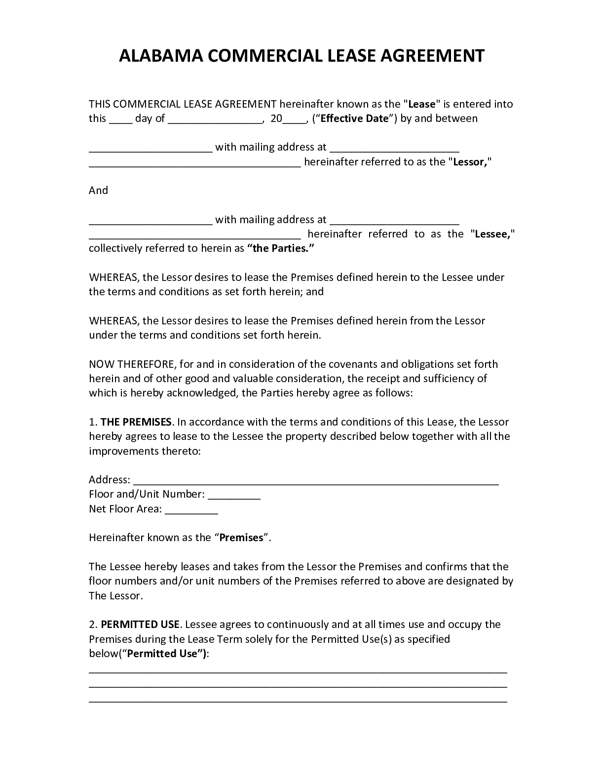 OFFICIAL Alabama Commercial Lease Agreement [21]  PDF Form Regarding free printable commercial lease agreement template
