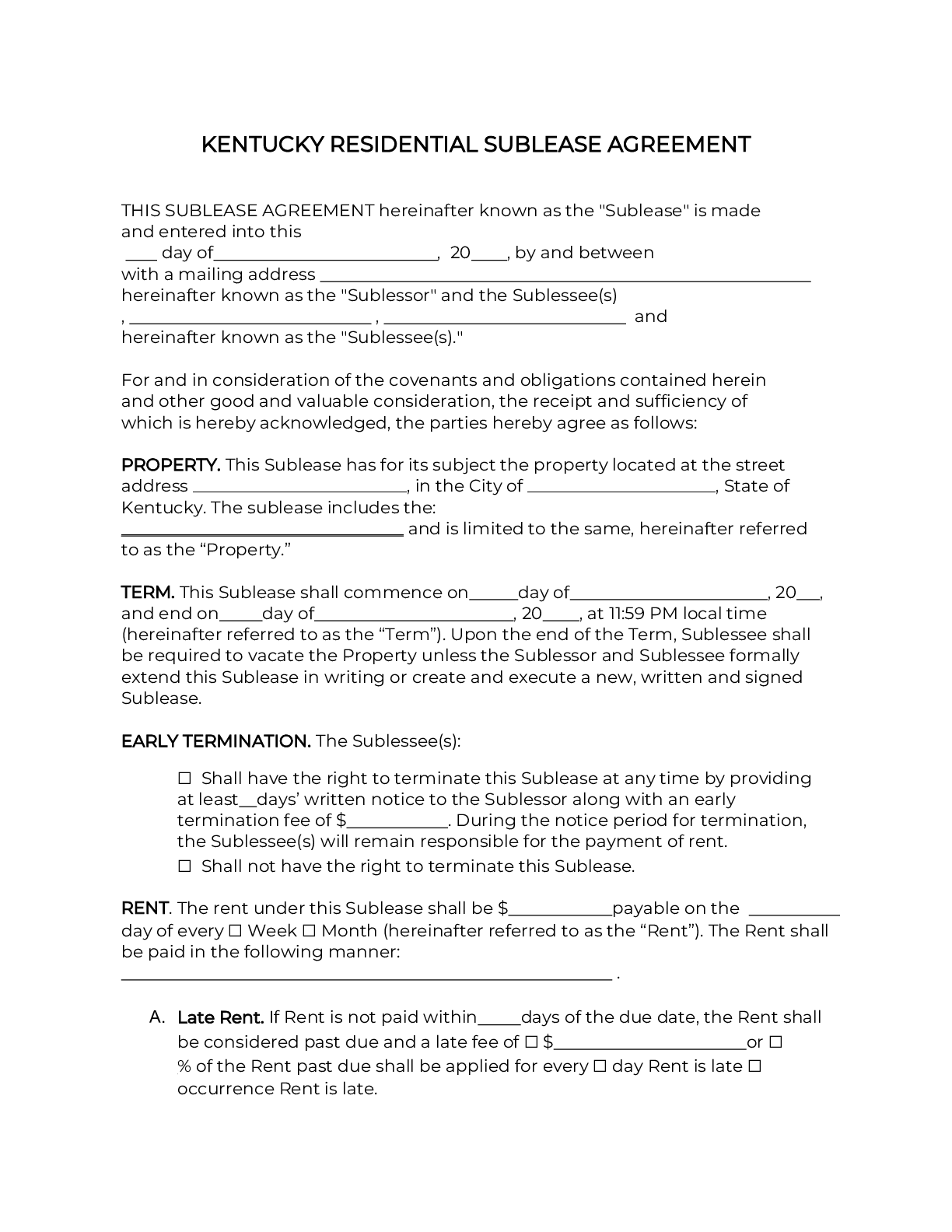 Kentucky Rental Lease Agreement Template 2024 PDF DOC